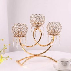 crystals Table candle holder metal body gold color 17139
