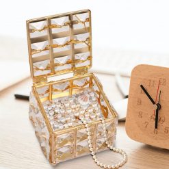 Crystal Jewelry Box Beads Trinket Organizer Earrings Rings Box Treasure Storage Keepsake with lid for Dresser Room Bedroom Decor