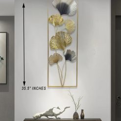 Metal Leaf Framed Wall Decor Gold & Black Rectangular