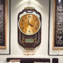 Fiber Made Wood Color Body Golden Color Dial with Digital Date and Month Display Wall Clock