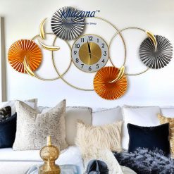 Modern Abstract Metallic Disc Wall Clock - Gold, Silver & Orange