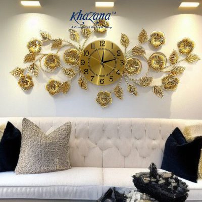 Golden Floral & Leaf Wall Clock