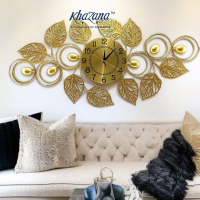 Elegant Golden Leaf & Scrollwork Wall Clock Nature Inspired Metal Art