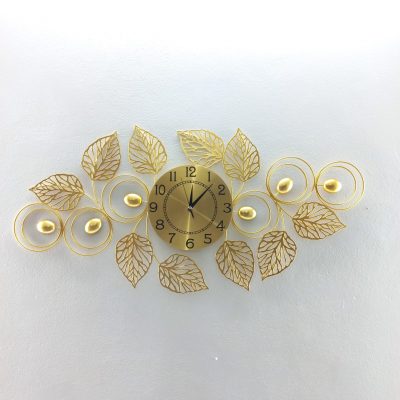 Elegant Golden Leaf & Scrollwork Wall Clock - Nature Inspired Metal Art