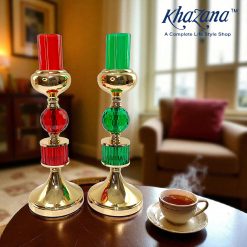 Golden and Green and Red Glass Candle Holder 1pc  16974