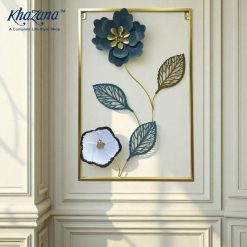 Modern Floral Metal Wall Hanging | Rectangular Gold Frame Art