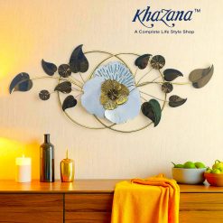 Elegant 3D Metallic Leaf and Floral Wall Sculpture