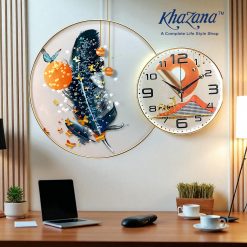 Modern Decorative Wall Clock with Blue Feather Desig