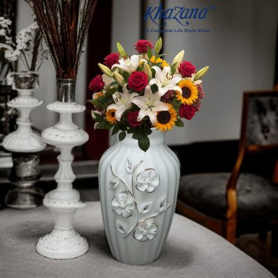 Classic White Vertical Ribbed Ceramic Vase