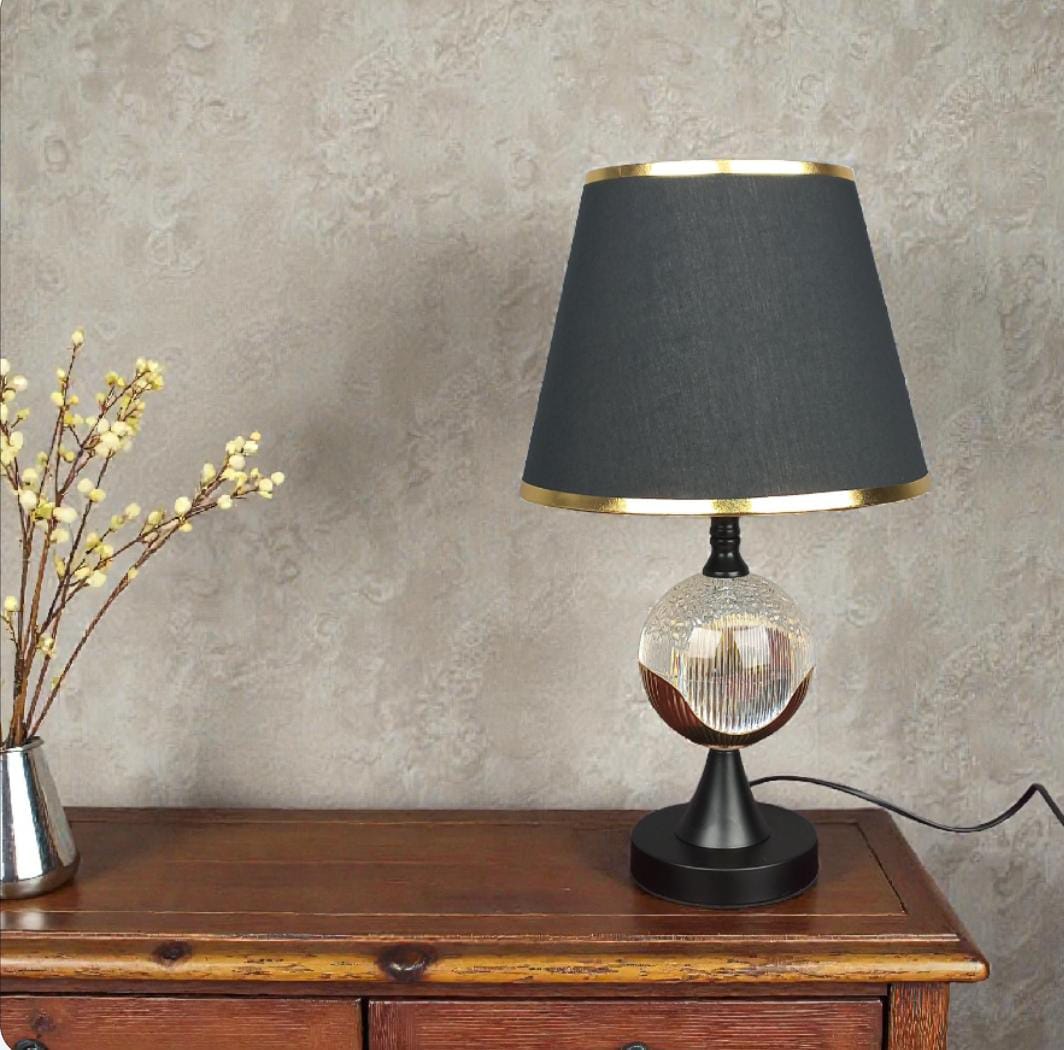 Elegant Black & Gold Crystal Sphere Table Lamp