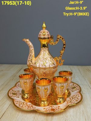 Ornate Royal Red & Gold Enamel Turkish Surai Set 8 Piece Decanter Suite