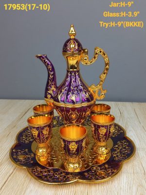 Ornate Royal Red & Gold Enamel Turkish Surai Set 8 Piece Decanter Suite