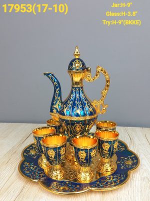 Ornate Royal Red & Gold Enamel Turkish Surai Set 8 Piece Decanter Suite