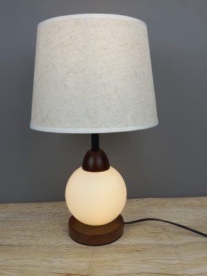 Mid Century Modern Globe Table Lamp with Dark Wood Finish