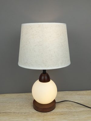 Mid Century Modern Globe Table Lamp with Dark Wood Finish