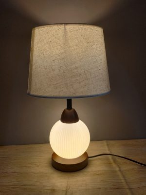 Mid Century Modern Globe Table Lamp with Dark Wood Finish
