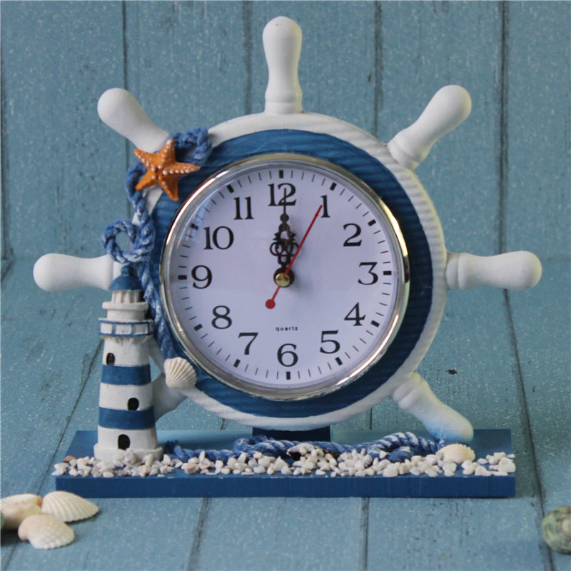 Retro Wooden Nautical Anchor Ship Beach Sea Theme Boat Circular Wheel Time  Clock Rudder Steering Table Decor House Room –