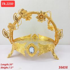 Golden Glass Fruit Tray/Candy Plate with Handle and Vintage Metal Handles Oval Elegant Party Decor