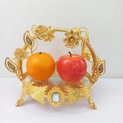 Alternative view of Golden Glass Fruit Tray/Candy Plate with Handle and Vintage Metal Handles Oval Elegant Party Decor