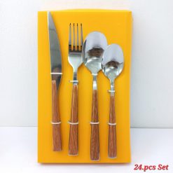 Alternative view of 24pcs Korean Stainless Steel Luxury Tableware Set High Quality Chopsticks Knife Fork Spoon Wooden Handle Cutlery Set