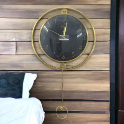 Classic Elegance Round Metal Wall Clock with Pendulum