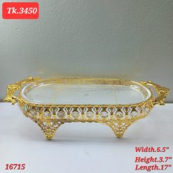 High quality metal body food bowl dish glass tray serving tray with handle,carved strong and durable crystal clean