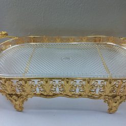 Alternative view of New quality metal body food bowl dish glass tray serving tray with handle,carved strong and durable crystal clean