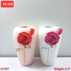 fibre vase decorated with a demo rose flower 3D vase pink/white