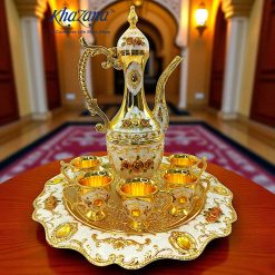 Metal surai set arabian style golden tea set tray jug cup dining table decor set