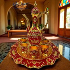 Red Golden metal surai set arabian style tea set