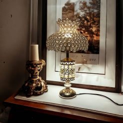 19.5-inches height metal crystal decorative table lamp
