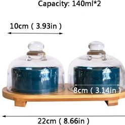 Alternative view of 1 Set Ceramic Salad Bowl Glass Food Dome Cover with Wood Cake Plate Tray Food Plate (Color : Green, Size : 22 * 10.5cm)15441