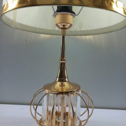 Alternative view of Golden Color Metal Body Crystal Design with White Shade LED Table Lamp 15996