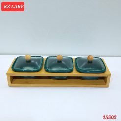 Alternative view of Pieces Ceramic Snack Bowl Set with Glass Lid Afternoon Tea Snack Dessert Tray Grid Plate Nuts Bowl Set 15502