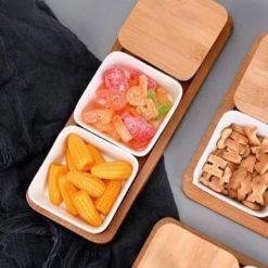 Alternative view of Wooden Snack Plate, Chinese Food Bowl with White Ceramic 15503