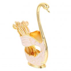 Coffee Dessert Spoon Set with Decorative Swan Holder for Home Party Kitchen Restaurant