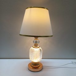 Alternative view of Rose Gold Color Metal Body with Glass Design White Color Fabric Shade Table Lamp