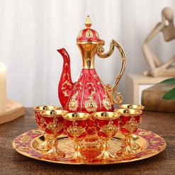 Luxury Turkish Teapot Set with Tea Cup Storage Tray for Table Dining Room Home Cabinet Decor