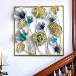 Metal Body Golden, Green, Black Color Ginkgo Leaf Design Metal Wall Decor
