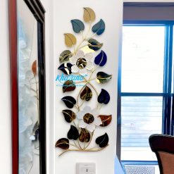Vertical Floral Metal Wall Art with Mixed Metallic Leaves
