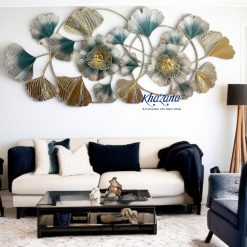 Elegant Gold & Teal Ginkgo Floral Metal Wall Art