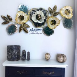 Elegant Gold & Grey Floral Metal Wall Art with Textured Accents