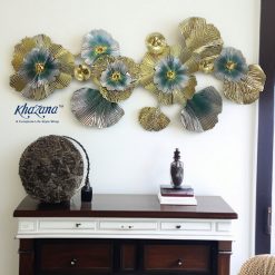 Grand Gold & Teal Abstract Floral Metal Wall Art