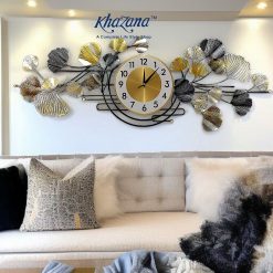 Contemporary Metallic Ginkgo Leaf Wall Clock - Gold & Charcoal