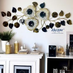 Modern Gold & White Floral Metal Wall Art with Dark Accents