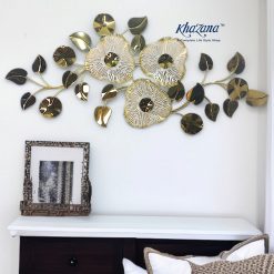 Elegant Gold & White Floral Metal Wall Art with Dark Leaves