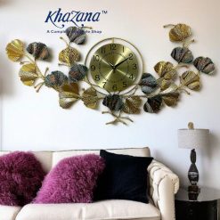 Elegant Golden Ginkgo Leaf Wall Clock | Khazana™ Lifestyle Decor