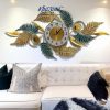 Fern & Leaf Wall Clock Gold & Teal Metallic Botanical Art