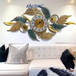 Fern & Leaf Wall Clock Gold & Teal Metallic Botanical Art