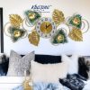 Tropical Leaf & Floral Wall Clock Gold & Teal Metallic Decor
